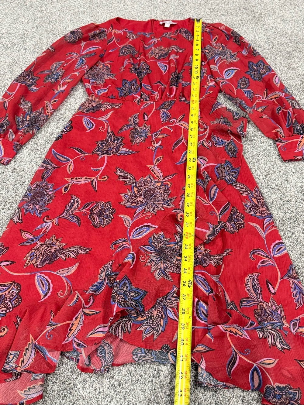 Chelsea28 Red Paisley Print Faux Wrap Midi Dress Garden Full Sleeve Women’s S - Picture 4 of 13